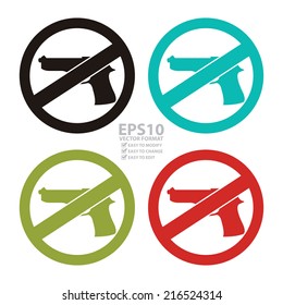 Vector : Colorful Circle No Gun Prohibited Sign, Icon or Label Isolate on White Background 