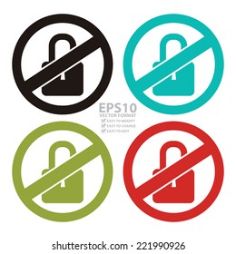 Vector : Colorful Circle No Locked Prohibited Sign, Icon or Label Isolate on White Background 