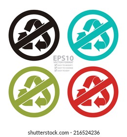 Vector : Colorful Circle No Recycle Prohibited Sign, Icon or Label Isolate on White Background 