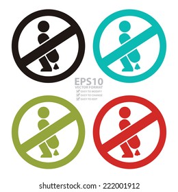 Vector : Colorful Circle No Shitting Prohibited Sign, Icon or Label Isolate on White Background 