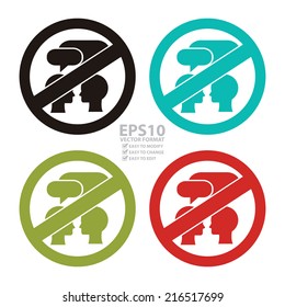 Vector : Colorful  Circle No Speaking Prohibited Sign, Icon or Label Isolate on White Background 