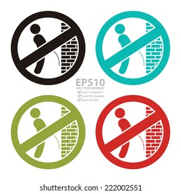 Vector : Colorful Circle No Urinating or No Peeing Prohibited Sign, Icon or Label Isolate on White Background 