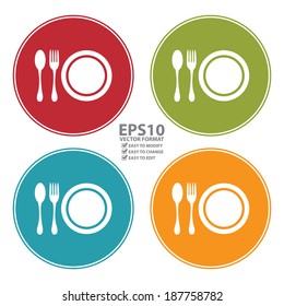 Vector : Colorful Circle Restaurant or Food Icon, Sign or Symbol Isolated on White Background