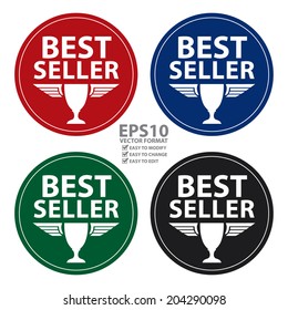 Vector : Colorful Circle Retro Style Best Seller Icon, Label or Sticker Isolated on White Background 