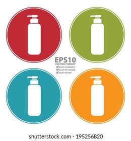 Vector : Colorful Circle Shampoo, Shower Gel, Lotion or Liquid Soap Dispenser Pump Icon, Sign or Symbol Isolated on White Background 