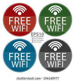 Vector : Colorful Circle Shape Vintage Style Free Wifi Icon, Button or Label Isolated on White Background
