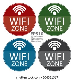 Vector : Colorful Circle Shape Vintage Style Wifi Zone Icon, Button or Label Isolated on White Background 