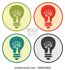 Vector : Colorful Circle Tree Light Bulb Retro Icon, Button or Label Isolated on White Background