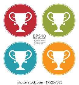 Vector : Colorful Circle Trophy Cup or Goblet Icon, Sign or Symbol Isolated on White Background 