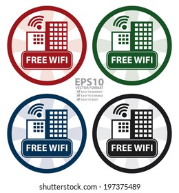 Vector : Colorful Circle Vintage Free Wifi Hotel or Apartment Sign, Icon, Sticker or Label Isolated on White Background 