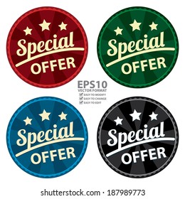 Vector : Colorful Circle Vintage or Retro Style Special Offer Icon, Sticker, Badge, Tag or Label Isolated on White Background
