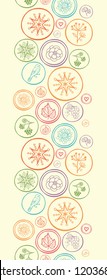 Vector colorful circles vertical seamless pattern ornament background with many symbols inside circles.