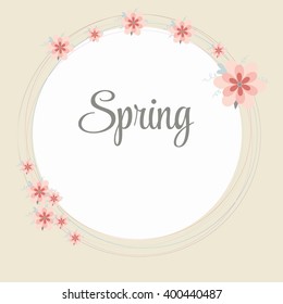 Vector  colorful circular floral wreath with  spring flowers and light background
