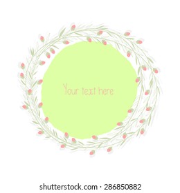 Vector colorful circular floral wreaths with summer flowers and central green copy space for your text. 
