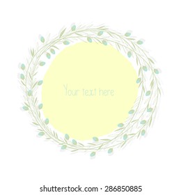 Vector colorful circular floral wreaths with summer flowers and central green copy space for your text. 