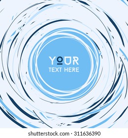 Vektorillustration farbiges Rundlogo mit Kopienraum für Text. Einzeln auf blauem abstraktem Hintergrund. Kreatives Hipster-Banner.  EPS10