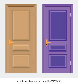 Vector colorful Closed Door with Frame Isolated on Background. Realistic and Flat color style design.