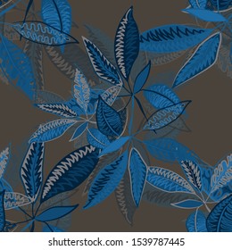 Vector colorful collage contemporary natural seamless pattern. Modern abstract shapes, hand drawn textures, tropical leaves and plants. Vector pattern with exotic abstract flowers for any purposes