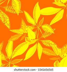 Vector colorful collage contemporary natural seamless pattern. Modern abstract shapes, hand drawn textures, tropical leaves and plants. Vector pattern with exotic abstract flowers for any purposes