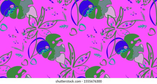 Vector colorful collage contemporary natural seamless pattern. Modern abstract shapes, hand drawn textures, tropical leaves and plants. Vector pattern with exotic abstract flowers for any purposes