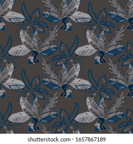 Vector colorful collage contemporary natural seamless pattern. Modern abstract shapes, hand drawn textures, tropical leaves and plants. Vector pattern with exotic abstract flowers for any purposes