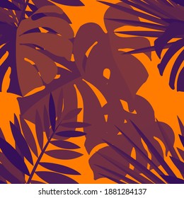 Vector colorful collage contemporary natural seamless pattern. Modern abstract shapes, hand drawn textures, tropical leaves. Vector pattern with exotic abstract leaves for any purposes
