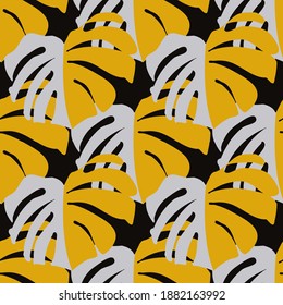 Vector colorful collage contemporary natural seamless pattern. Modern abstract shapes, hand drawn textures, tropical leaves. Vector pattern with exotic abstract leaves for any purposes