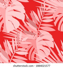 Vector colorful collage contemporary natural seamless pattern. Modern abstract shapes, hand drawn textures, tropical leaves. Vector pattern with exotic abstract leaves for any purposes