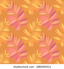 Vector colorful collage contemporary natural seamless pattern. Modern abstract shapes, hand drawn textures, tropical leaves. Vector pattern with exotic abstract leaves for any purposes
