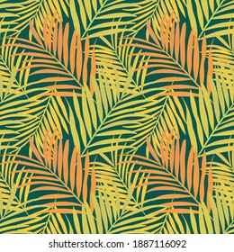 Vector colorful collage contemporary natural seamless pattern. Modern abstract shapes, hand drawn textures, tropical leaves. Vector pattern with exotic abstract leaves for any purposes