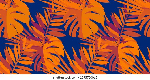 Vector colorful collage contemporary natural seamless pattern. Modern abstract shapes, hand drawn textures, tropical leaves. Vector pattern with exotic abstract leaves for any purposes