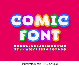 Vector Colorful Comic Font. Bright funny Alphabet Letters and Symbols. 