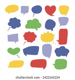 Vector colorful communication speech bubbles set, hand drawn dialog clouds isolated on white background.