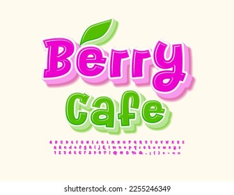 Vector colorful concept Berry Cafe. Violet 3D Font. Bright Funny Alphabet Letters and Numbers set