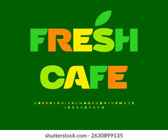 Vector Colorful concept Fresh Cafe. Bright Fashion Font. Creative Uppercase Alphabet Letters and Numbers.