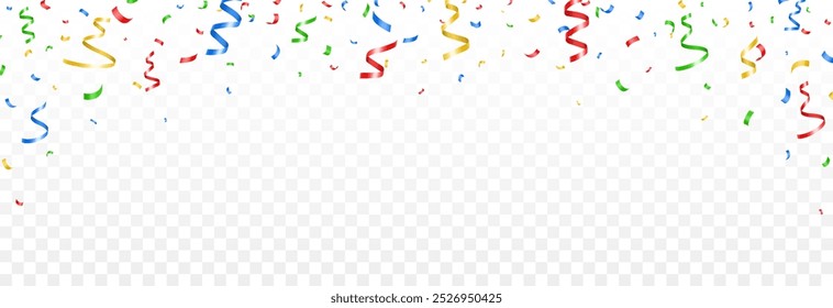 Vector colorful confetti falling from above on an isolated transparent background. Suitable for Christmas or holiday scenes. Confetti PNG.