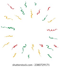 Vector colorful confetti and ribbons shoot out on transparent background.