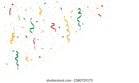 Vector colorful confetti and ribbons shoot out on transparent background.