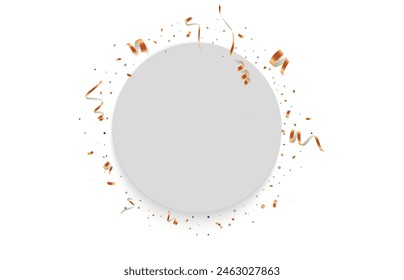 Vector colorful confetti ribbons and sparkles with white round paper banner for invitation text and presentation.