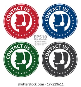 Vector : Colorful Contact Us With Call Center Sign Icon, Label or Sticker Isolated on White Background 