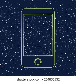 Vector colorful contour illustration with smart phone on space background