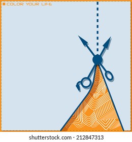 Vector colorful contrast illustration, cartoon flat design, scissor cut paper, symbol of reborn and improvement, color your life, aspiration to the best, success in business