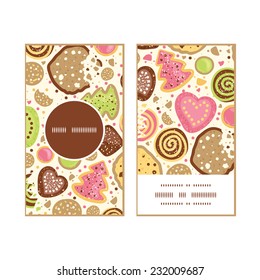 Vector colorful cookies vertical round frame pattern business cards set