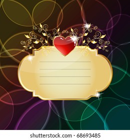 Vector colorful cover with sparkling heart and golden flowers