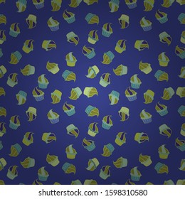 Vector. Colorful cream dessert backdrop on green, blue and violet. Muffin sweet texture background. Texture for prints, decorations, fabric. Cupcake seamless pattern.