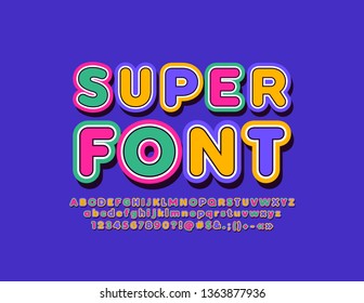 Vector colorful creative Alphabet Letters, Numbers and Symbols. Super bright Font