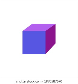 Vector colorful cube, simple square 3D shape isolated on white background, blue and pink colors.