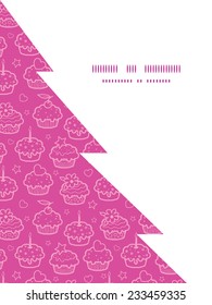 Vector colorful cupcake party Christmas tree silhouette pattern frame card template