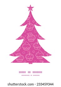 Vector colorful cupcake party Christmas tree silhouette pattern frame card template