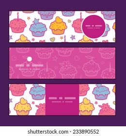 Vector colorful cupcake party horizontal banners set pattern background